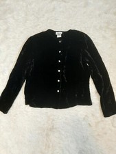 Vintage CAMICE Women's Black Velvet Rhinestone Buttons Up Cardigan Size 9/10