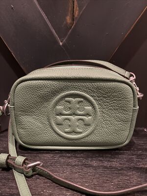 Tory Burch Perry Bombe Mini Leather Crossbody Bag Patina Green