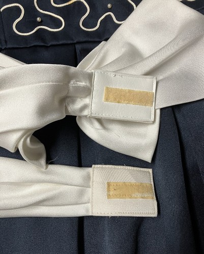 VINTAGE PATRA PARTY DRESS NAVY BLUE & WHITE WITH REMOVABLE WHITE BOW SZ 13/14 - Picture 3 of 9