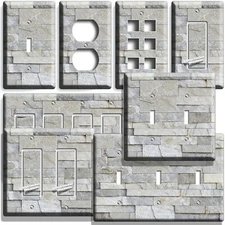 RUSTIC GRAY STACKED STONE STYLE LIGHT SWITCH OUTLET WALL PLATE KITCHEN ART DECOR