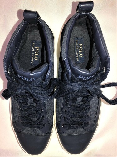 Polo Ralph Lauren Mens Blue High Top Athletic Shoes Size 10D Fabric Leather Trim - Picture 8 of 11