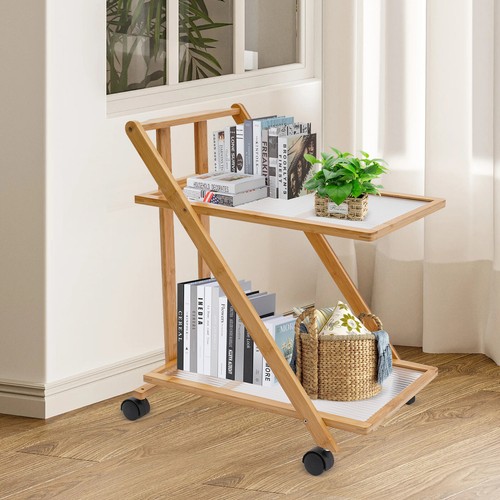 Rolling Floor Storage Rack, 2 Tier Foldable Storage Shelf Cart w/ Wheels