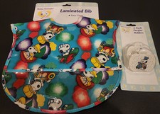 Laminated Baby Snoopy Bib 2 Pacifier Holders-Airplane/Train Theme-RARE-New 
