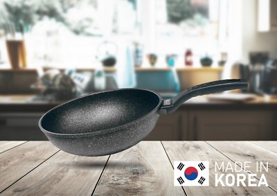 10'' Wok Non-Stick Cooking Frying Pan Pot, 5 Layer Marble Coating, Made In Korea