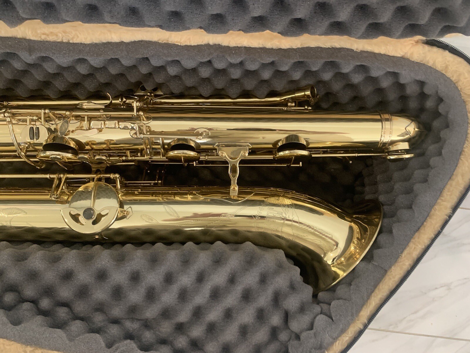 Contrabass Saxophone, Compact Model By J'elle Stainer NAMM show