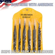 6Pcs ESD Anti-static Tweezers Set Maintenance Repair Stainless Steel Tools Kit