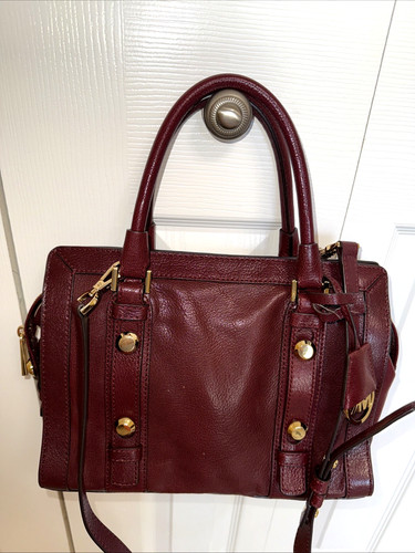 Michael Kors Collins Stud Womens Handbag Merlot Leather MD Satchel Crossbody Bag