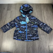 Kids Joules Blue Fleece Lined Raincoat w/Hood Shark Graphics All Over Size: 1Y