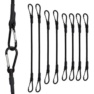 SDTC TECH Mini Short Bungee Cords With Carabiner Hooks 8pack Black Extra Strong Bungee Str