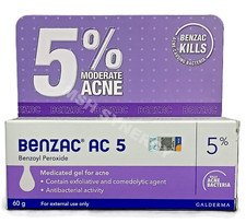 BENZAC AC 5 Benzoyl Peroxide Treatment Gel For Acne 60g FREE SHIPPING