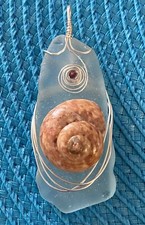 Genuine Sea Glass Surf Tumbled Israel Wire Wrapped Non Tarnish Umbonium Shell