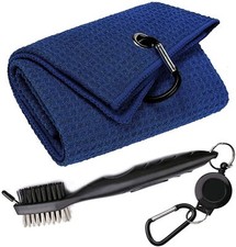 Golf Towels Microfiber Waffle Pattern Trifold Golf Towel Brush Tool Kit With Clu