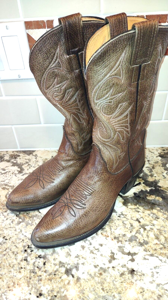 VGUC Olathe Brown Calfskin Leather Cowboy Boots w/ Bag US Size 9 1/2