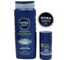 Nivea Men Maximum Hydration 3-in-1 Body Wash Shampoo Shaving Stick Creme 3 Piece