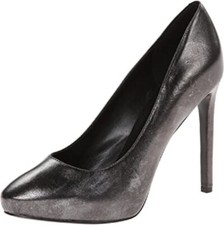 HTF Nine West NIXIT Almond Toe Hidden Platform Pump PEWTER LEATHER 12M