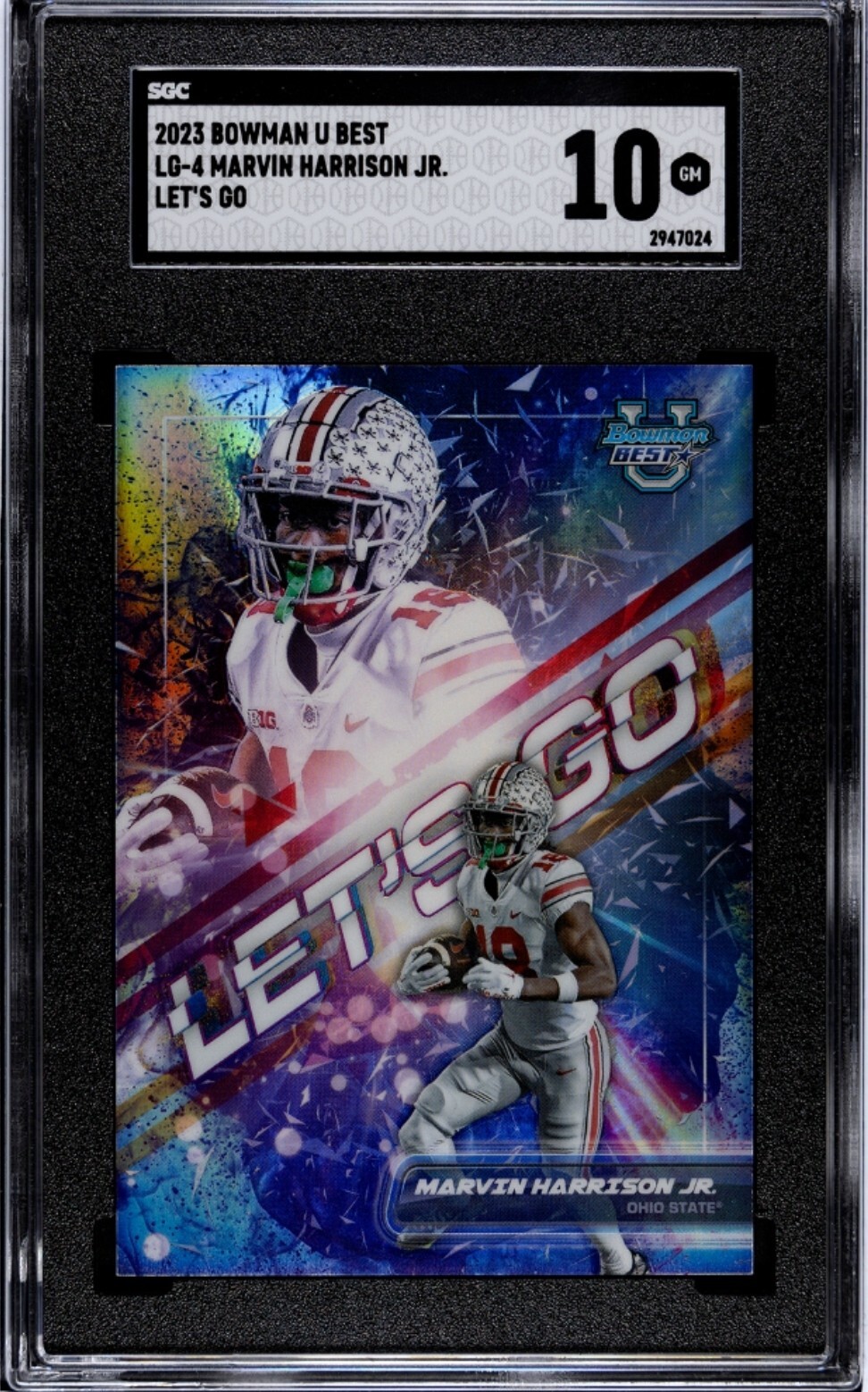 Rookie Marvin Harrison Jr. 2023 Bowman Chrome University Best Let’s Go SSP SGC10