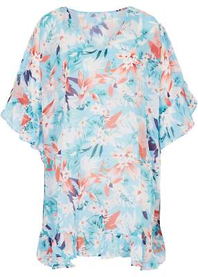 Strand Tunika-Kleid aus recyceltem Polyester Gr. 48/50 Hellblau Sommerkleid Neu