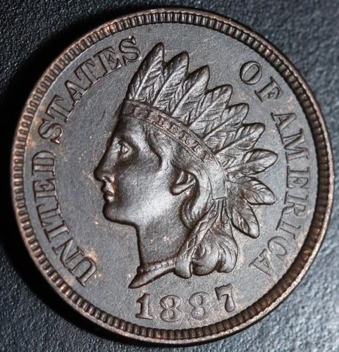 1887 INDIAN HEAD CENT - With LIBERTY & Near 4 DIAMONDS - AU UNC