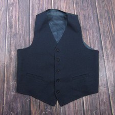 Suit Vest Mens M Black Striped 3 Piece Classic Formal Waistcoat Wedding Business