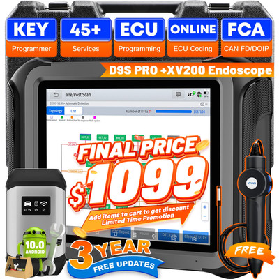 XTOOL D9S PRO Car Diagnostic Scan Tool Bi-Directional & Programming + Endoscope