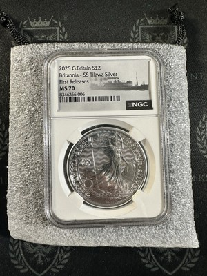 #ad 2025 Great Britain Britannia 1 oz Silver SS Tilawa NGC MS70 FR Ship Privy $189.00