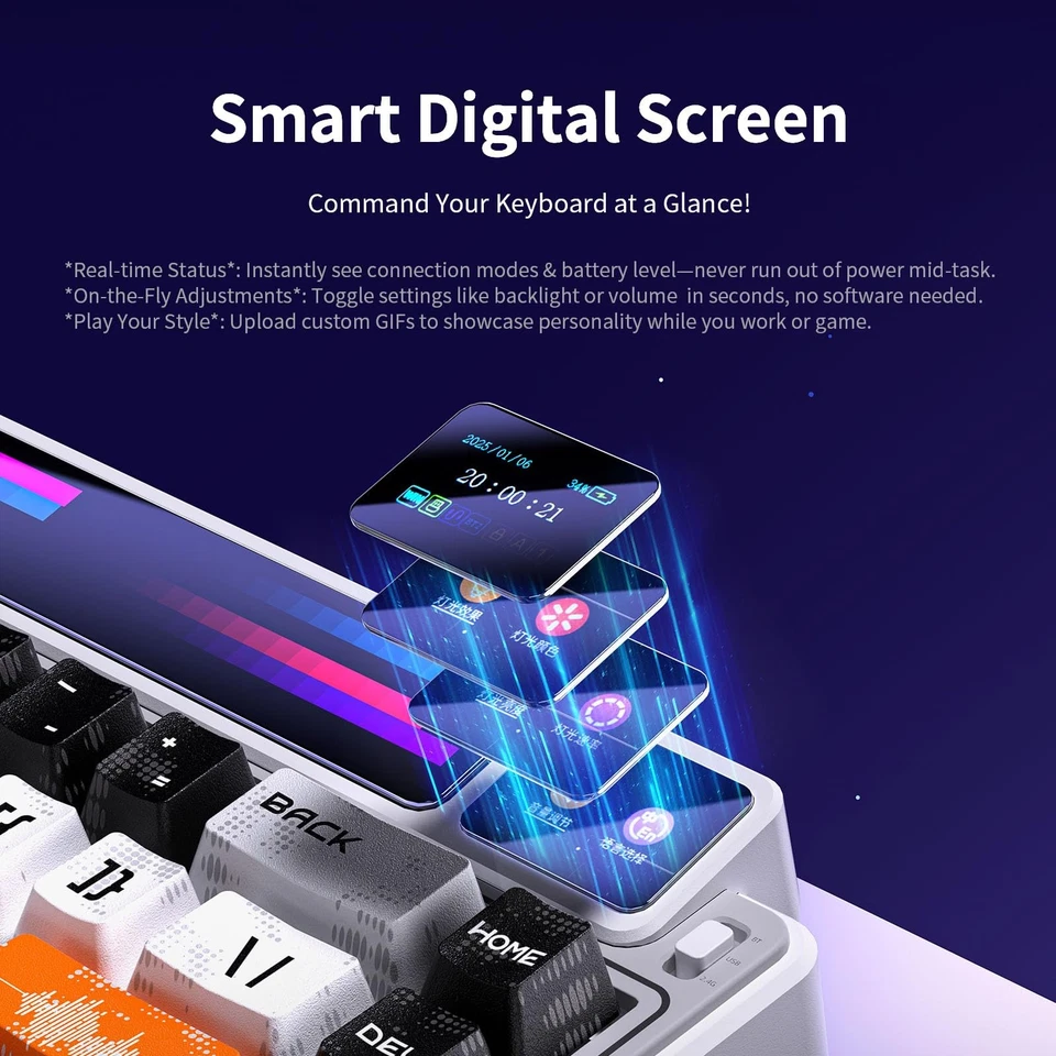 x Aula AMG65 Mechanical Gaming Keyboard with Dual Screen, 65% Wireless Small ... - Image 4 of 4