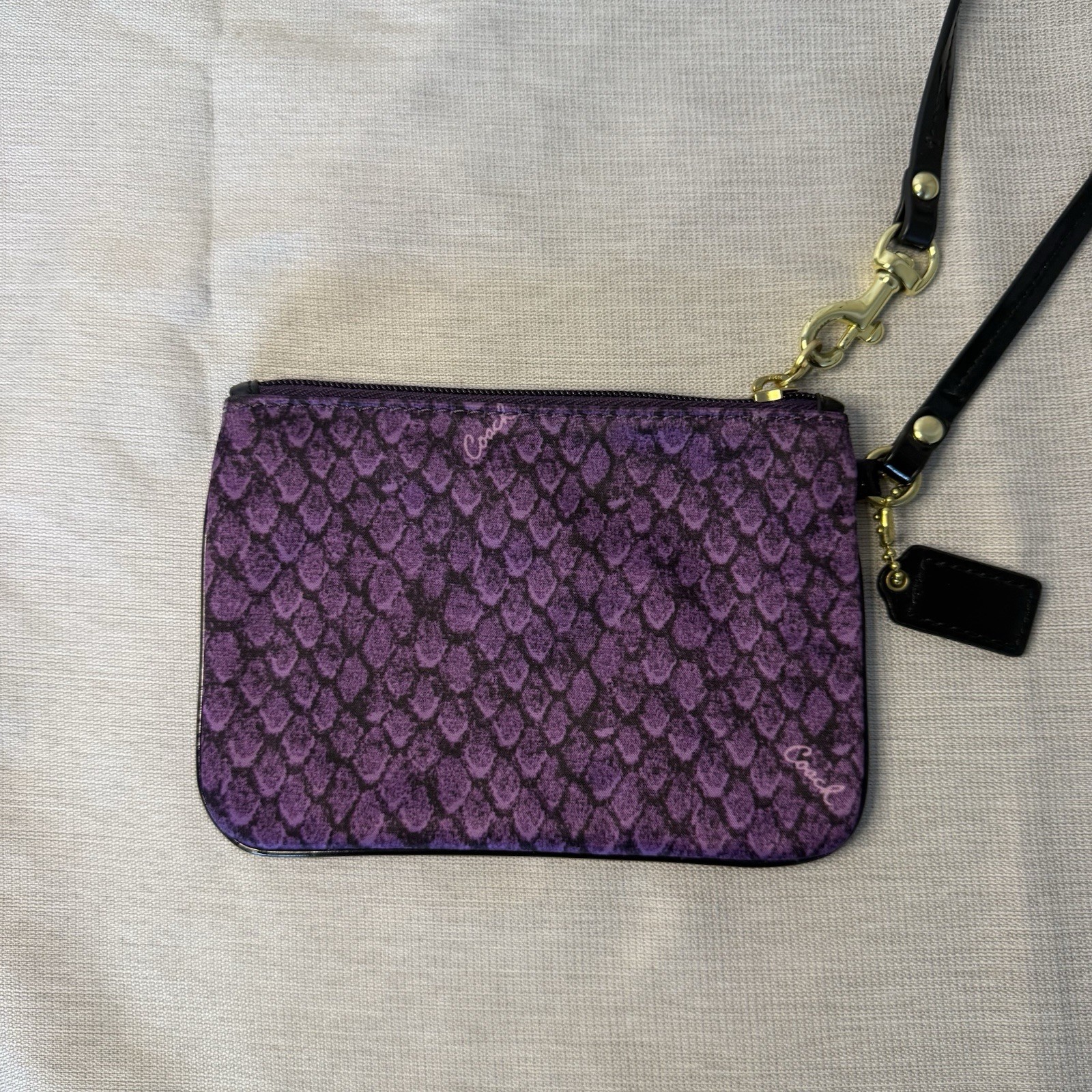 Coach Purple Python Pattern Wristlet – Black Stra… - image 3