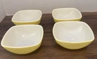 Vintage Pyrex 410 Yellow Square Hostess 4 5/8" Dip Bowl 12 Oz, Set of 4.