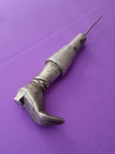 Vintage Awl with Aluminum Boot-Shaped Handle Leatherworking Cobbler Old Tools