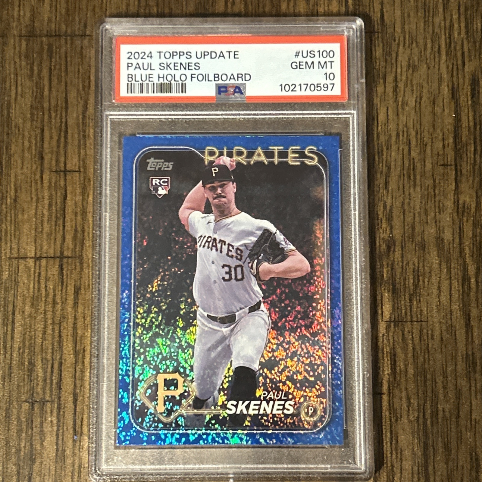 2024 TOPPS UPDATE US100 PAUL SKENES BLUE HOLO FOILBOARD /999 RC PSA 10