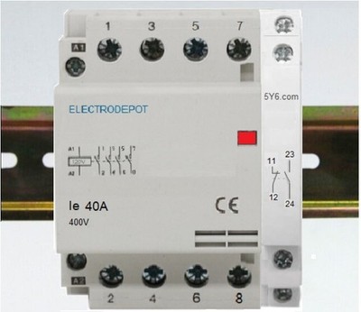 40A Contactor 4 Pole 50A N/O Silent Coil 120VAC Aux Contact NO/NC FREE DIN Rail