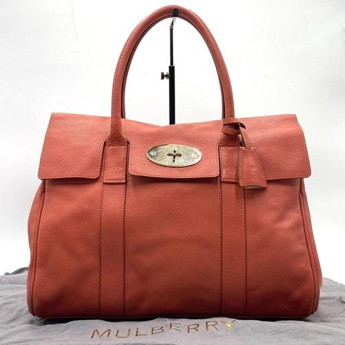 Mulberry Bayswater Tote Bag Y2K Tote Hand bag Orange Leather Turnlock FromJapan