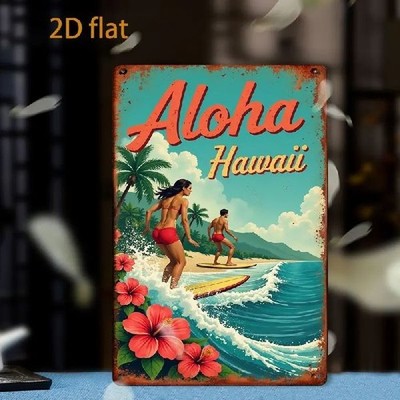 Blechschild Aloha Hawai Surfen Surfbrett Nostalgie Vintage Metallschild TEL3413