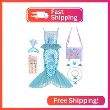Wudiatae Mermaid Costume for Girls 3-12, Mermaid Tail Dress with Jewelry Purse
