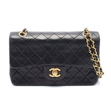 Chanel Lambskin Matelasse W Flap Shoulder Bag Women Black One Size 679128