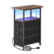 Narrow End Table with Charging Station, Narrow Side Table with Drawer, Small ...