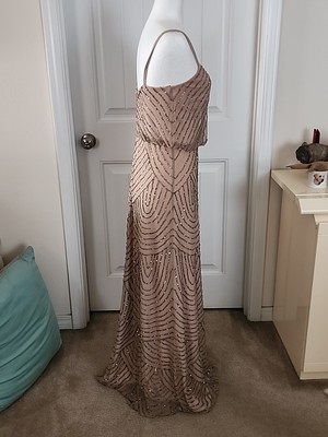 adrianna papell women's beaded mesh illusion dress ADRIANNA PAPELL Illusion beaded bodice mesh Lace Long Evening prom dress