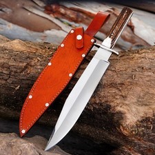 Custom handmade Carbon Steel Hunting Bowie knife with Stag handle Sheath