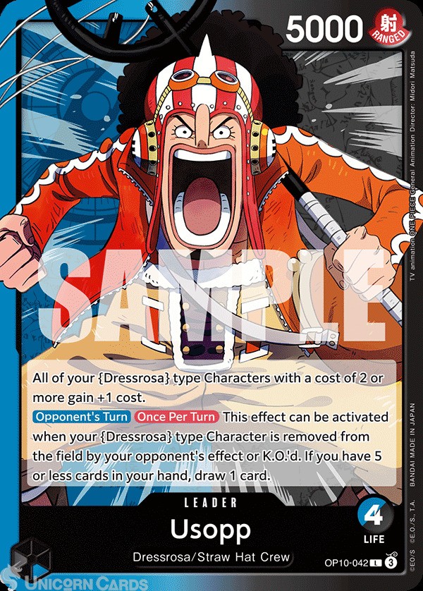 OP10-042 Usopp : Leader English One Piece TCG Card : OP10: Royal Blood