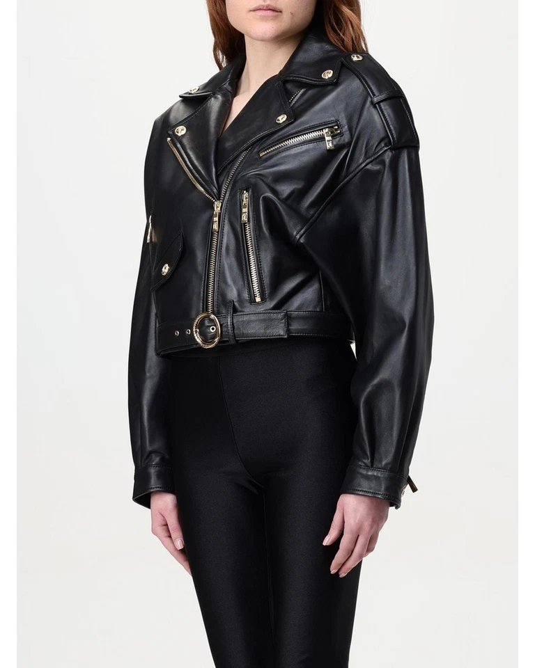 Just Cavalli Cropped Leather Biker Jacket Women Black - Image 4 of 4