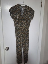 Wonder Nation Girls Size 10-12 Plus Floral Jumpsuit Black Daisy Button Front