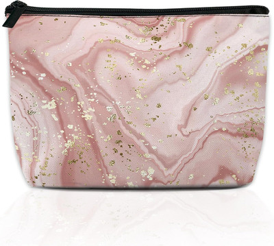 Makeup Bag Gilt Pink Marble Cosmetic Bag for Women, Travel Small Bag for Purse, 