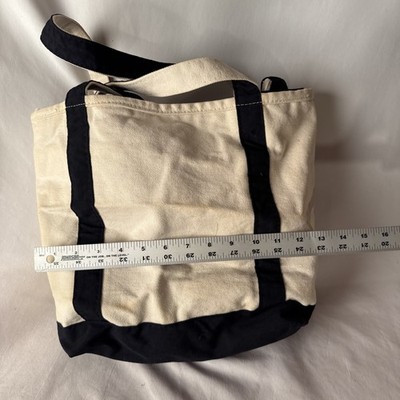 Vintage 90s Lands' End Black White Cream Classic Canvas Boat Tote