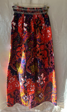 Vintage Hawaiian Maxi Skirt Orange Psychedelic Floral Boho Hippie M L