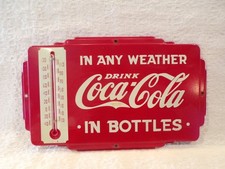 Drink COCA-COLA In Bottles Coke Stamped Metal Advertising THERMOMETER Soda Sign