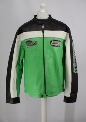 AVIREX HERREN MOTO LEDERJACKE PATCHES MUSTER GRÖSSE M GRÜN SCHWARZ UVP £ IB