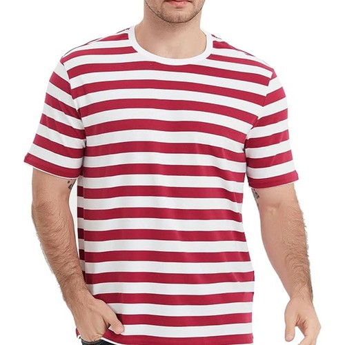 O Halsoberteil T -Shirt Für Die Ferien Gelb Gestreift O Hals Rot Täglich - Picture 10 of 17