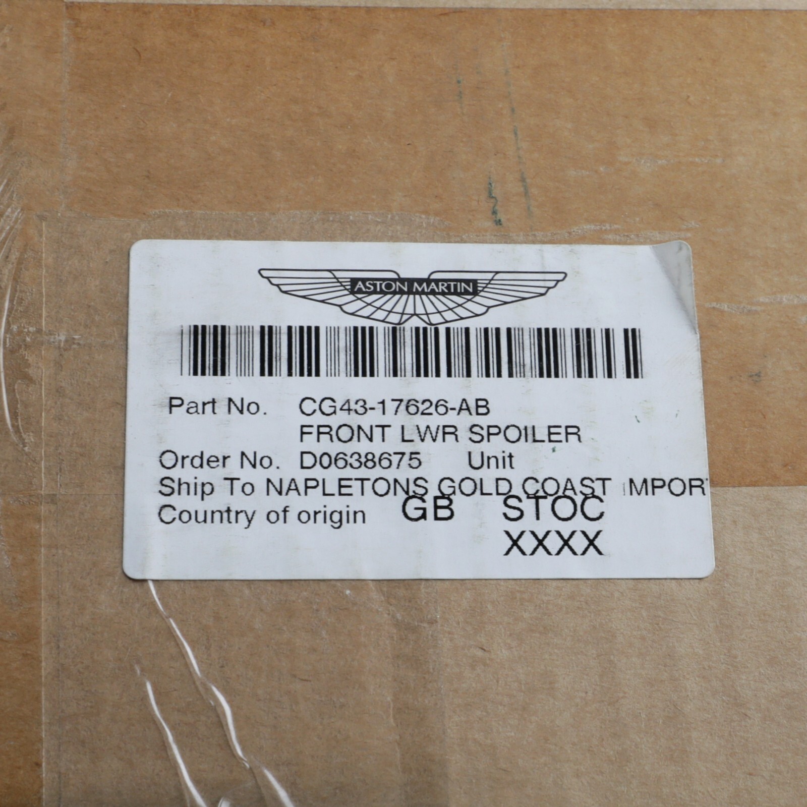 GENUINE ASTON MARTIN FRONT LOWER SPOILER DIFFUSER OEM NEW CG43-17626-AB