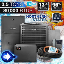 ACiQ 3.5 Ton 80000 BTU Air Conditioner & 96% Horizontal Gas Furnace AC Kit, R32