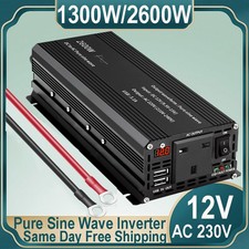 1300W 2600W Pure Sine Wave Power Inverter 12V to 240V Dual USB Converter Camping